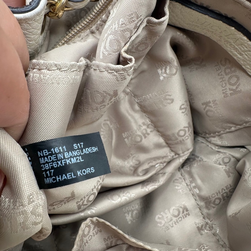 Michael Kors White Leather Drawstring Bucket Bag Gold Chain Shoulder Strap - Picture 3 of 14
